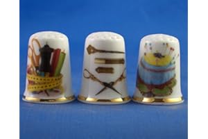BIRCHCROFT CHINA Porzellan-Fingerhüte, Sammlerstück, Set mit drei Nähwerkzeugen