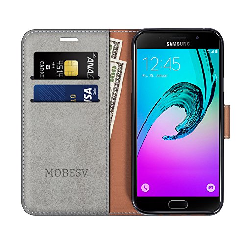 Mobesv Smiley Custodia in Pelle / Portafoglio Cover per Samsung Galaxy A3 2016, Grigio/Nero