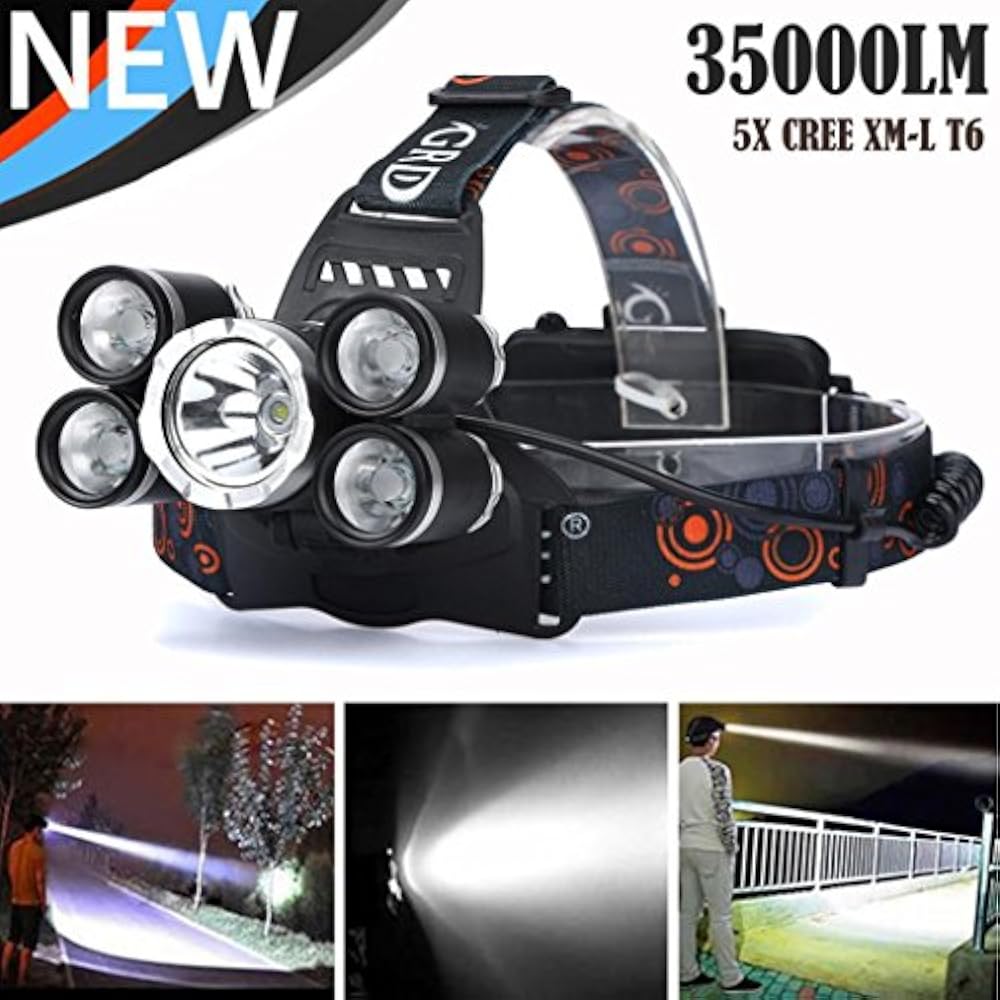 1 pcs Headlamp Scheinwerfer ❤️ sunnymi 35000LM 5x T6 LED Scheinwerfer Kopf Licht Lampe (Schwarz)