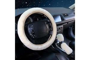 HOMTOL Coprivolante in Peluche Coprifreno a Mano Copri Cambio Set da 3 Pezzi, Coprivolante Invernale Caldo e Antiscivolo, Interni Decorativi per Auto