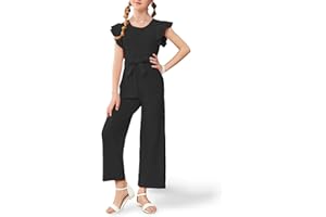 UK loees Mädchen-Jumpsuit, Sommer, Kinder, lässig, modisch, Rüschen, Flügelärmel, Gürtel, weites Bein, Strampler