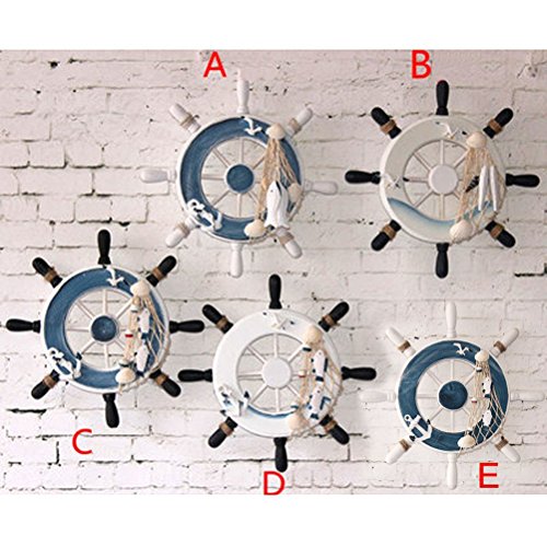 PIXNOR Mediterranen Stil Schiff Rad, nordischen Holzboot Schiff Lenkrad nach Hause Wand-Dekor - 2