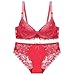 Produktbild WXQDD Underwear Versuchung Dessous Sexy Bh Für Frauen Komfort Push Up Bügel Schlüpfer Set Feine Spitze Breite Verstellbare Schultergurte Dessous Sets Bralette Set, Rot, 80