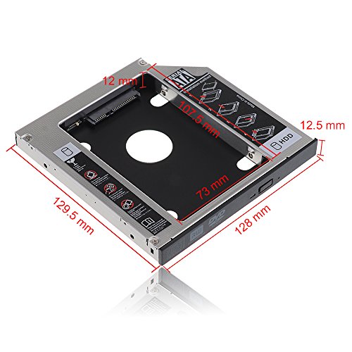 TopElek Universell SATA 3.0 HDD SSD Festplatte HD Caddy Tasche für 12,7 mm 9,5 mm Laptop Ersatz von CD/ DVD ROM Optical Bay (2. Festplatte) - 6