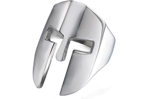 HIJONES Acier Inoxydable Chevalier Casque Anneau pour Les Homme Guerrier Grec Bande Noir Argent Or
