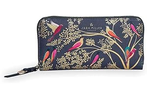 Sara Miller London Zip Around Wallet, Women's Purse Clutch, Coin Pocket and Card Holder, Faux Leather, Large, Smoky Blue Birds