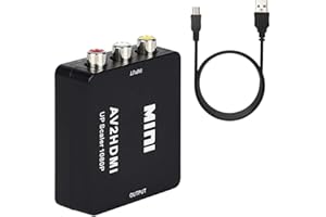 BSWL RCA to HDMI 1080P AV to HDMI Converter with USB Charge Cable, Mini RCA Composite CVBS Adapter Supporting PAL/NTSC Suitable for Connecting LCD TVs, HD Monitors, etc.