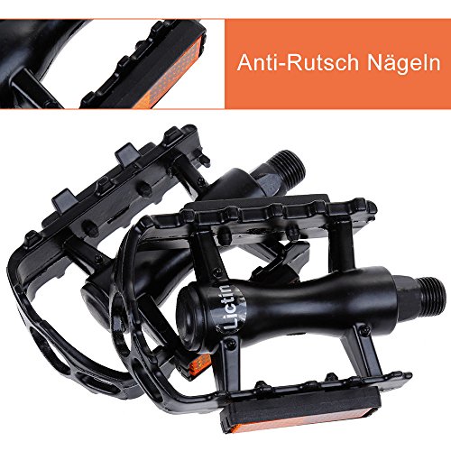 Lictin Fahrradpedale Mountainbike Pedale Pedale aus einer Aluminiumlegierung mit hochwertiger Lagerung Anti-Rutschpedal Trekking Pedale (ein Paar) für Mountainbike, Rennrad, Stadtrad u.a. schwarz, 9/16 - 5