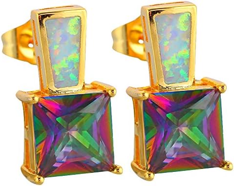 Multicolor Zircon White Fire Opal Gold Tone Stud Earrings for Women OE630