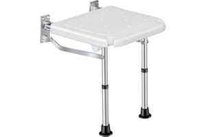 Panca doccia pieghevole per montaggio a parete,HUIOP Panca per doccia pieghevole Sedile per vasca da bagno ribaltabile a parete Sgabello per sedia da bagno avvitabile con piedini antiscivolo Fori di d