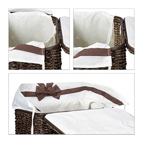 Relaxdays Wäschekorb 2er Set geflochten Buri eckig H x B x T: 56,5 x 46,5 x 33,5 cm stapelbare Wäschetruhe mit herausnehmbarem Wäschesack ca. 67 L Wäschesammler mit Schleife atmungsaktiv, schokobraun - 6