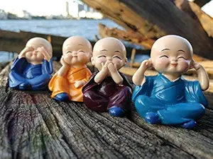 Handicrafts Villa Little Baby Monk - Set of 4 Monk Set Cartoon Little Monk Set, Home D?cor, Car Dashboard Ornament Toy Home Gift Decorative Showpiece