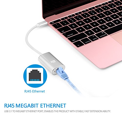 RDII USB 3.1 Typ C (USB-C & Thunderbolt 3 Port kompatibel) an RJ45 Ethernet LAN Netzwerkadapter Aluminium für Macbook / Google ChromeBook Pixel / MateBook / Lumia 950XL und andere USB-C Geräte, Silber - 5