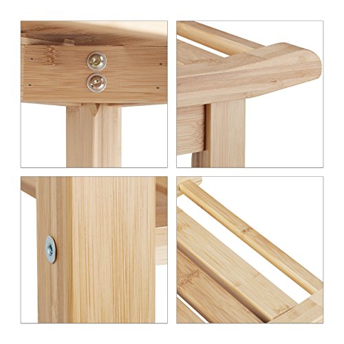 Relaxdays Badezimmer Bank Bambus, Sitzbank Bad, Ablage Badhocker Holz, HxBxT: 45 x 66 x 40 cm, Badezimmermöbel, natur - 3