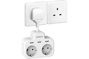 SUDEERY Reiseadapter UK - Reisestecker Deutschland zu England Typ G Adapter mit 3 USB, 5 in 1 Steckdosenadapter Kurz Kabel 2 Fach Stromadapter für Großbritannien Irland