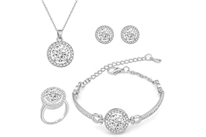 TOFBS Conjuntos de Joyas para Mujer y Niñas, Zirconia Cúbica Collar con Colgante Pendientes Pulsera y Anillo Juego de Joyas