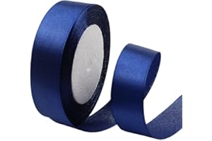 POPOYU Ruban Satin 25mm, 23 mètres Bleu Marine Rubans de Tissu pour Emballage des Cadeaux pour Fête Noël Halloween, Artisanat, Bouquets, Projets de Couture, Anniversaire et Mariage Gâteau Décoration
