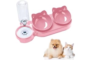 MOFIC 3-In-1 Cat Food and Water Bowl Set, Raised Cat Bowls With Stand, Double Cat Bowls with Water Dispenser for Pet, Food and Water Feeder for Small Medium Dogs Cats (Pink)