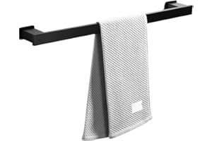 JIIJCAAC Premium Space Aluminum Black Towel Rail, Black Towel Rack Wall Mounted, Bathroom Towel Rod, Matte Black Towel Rod