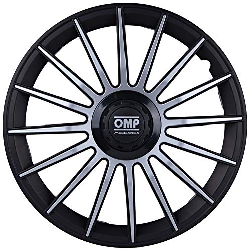 Omp Licencia OMP1410 Tapacubos, Negro/Plata, 14", Set de 4