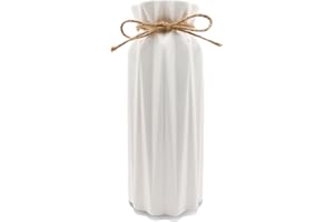 CICIING Vaso bianco alto 21,5 cm smaltato, vaso da fiori moderno in ceramica con cordone di iuta, vasi decorativi per fiori di erba pampa fiori secchi, vaso boho per l'arredamento del soggiorno di casa