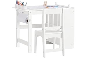 SoBuy Mesa y Silla Infantil con 2 Estantes Laterales Mesa niños con 3 portabolígrafos Escritorio Infantil Escritorio Multifuncional para Actividades Blanco 80x54x65,5cm KMB60-W
