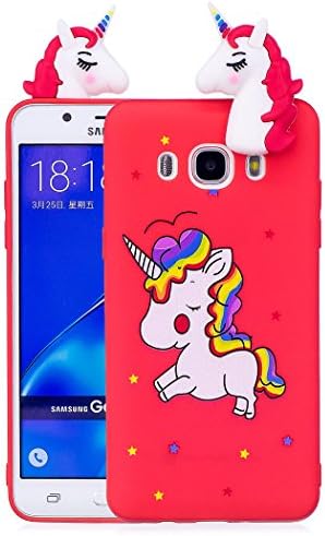Cute Case for Samsung Galaxy J7 2016, Silicone Case Cover for Samsung Galaxy J7 2016 / J710, Soft Silicone Gel TPU Rubber 3D Lovely Case for Samsung Galaxy J7 2016 / J710, ZCRO Flexible Funny Cartoon Creative Unique Animal Design Stylish Durable Skin Shell Ultra Slim Fit Lightweight Cover Bumper Case Protective Back Case for Samsung Galaxy J7 2016 / J710 (Cute Unicorn, Red)