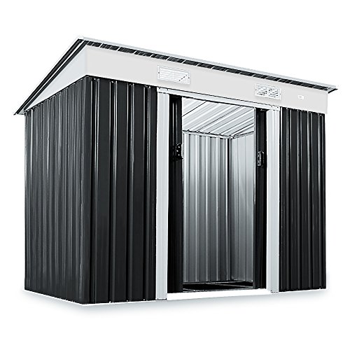 Gartenhaus Metall verzinkt 3,35m³ inkl. Schiebetür und Fundament Geräthaus Anthrazit Geräteschuppen Metallgerätehaus Gartenlaube Farbauswahl - 3