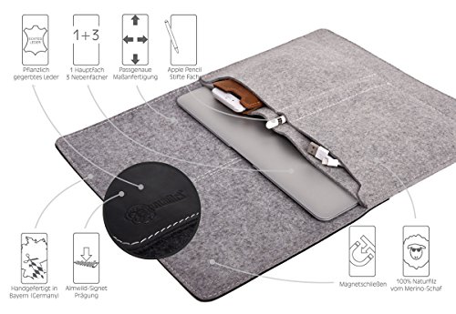 ALMWILD Apple Macbook Pro 13 H  lle  Tasche  Touch Bar  Touch ID   Macbook 12  Mod 2017   Aus echtem Rinds- Leder und 100  Woll- Filz  Case in Alpstei