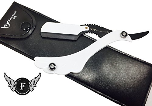 FW® - corte recto Garganta Maquinilla de afeitar tradicional Manual Barber hombres acero inoxidable - Navaja de Afeitado (con un elegante negro Focus mundo funda