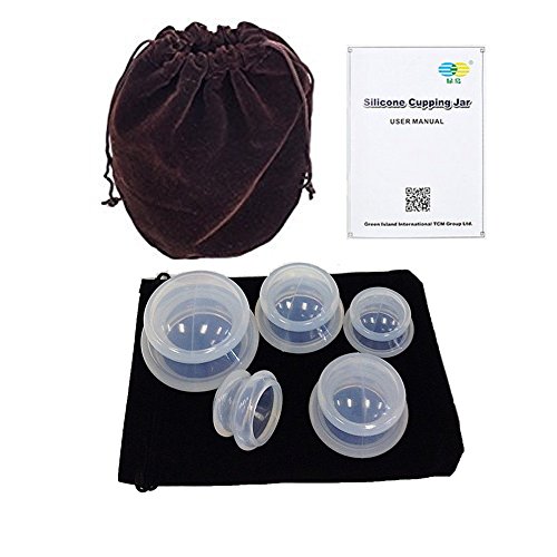 Silikon Schröpfen Set mit Schröpfen Buch - 5 Cup Professionelle Schröpfen Massage Kit für Muskel Schmerzen, Schmerzlinderung, Verletzung Recovery, Toning & Cellulite, Gewichtsverlust