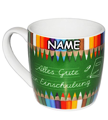 Henkeltasse groß - " Alles Gute zur Einschulung " - Keramik - Porzellan - Trinktasse mit Henkel / Tasse Becher - Porzellantasse - Schulbeginn - Schulanfang - 1. Schultag - für Mädchen & Jungen - Stifte - Grundschule - ABC Schütze / Schultüte