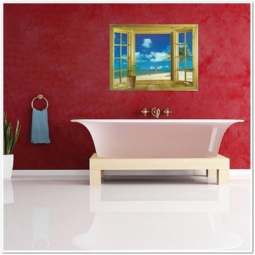 Window 3D Beach View Flowers Sea Wall Stickers art Mural Decal Wallpaper Living