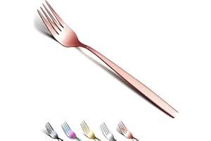 Berglander-Juego de 6 Tenedores de Mesa Oro rosa de acero inoxidable chapado en titanio brillante, tenedores y cucharas de cubiertos, cucharas y tenedores