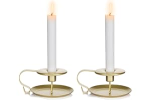 Nuptio Taper Candle Holder Chamberstick Candlestick Holders, Gold Table Candle Holders for Wedding Party Ceremony, Candlelight Stand for Halloween Christmas Dining Room Decoration Display, 2 Pcs