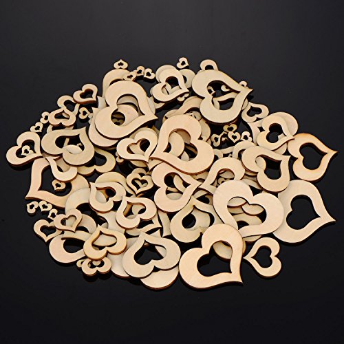 Satinior 100 Stück Hohles Holzherz Verschönerung Holz Herz Scheiben für Kunst Handwerk DIY, 5 Größen - 7