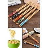 Mucit Home 5 &Ccedil;ift Bambu Chopstick Desenli Yıkanabilir &Ccedil;in Suşi Ramen Noodle Yemek &Ccedil;ubuğu