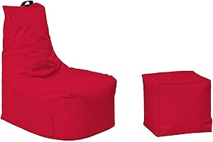 Momiralland Komfort Sitzsack XL - XXL mit Hocker Sitzkissen BodenKissen Sessel In- & Outdoor geeignet Gaming Sitzsack für Erwachsene und Kinder (Rot, XXL - Durchmesser 80 cm)
