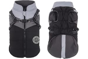 Savlot Wasserdichter Hundemantel Winter Warme Jacke Winddichte Haustierkleidung Hundejacke Outfit für kleine mittelgroße Hunde mit Geschirr Reflektierende Hundemäntel S