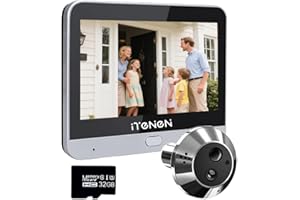 iTenen PDA Audio Bidirectionnel, Judas numérique de porte batterie 3.0 mp avec microSD de 32 Go, vidéo sans fil écran de 4,3 pouces, caméra de port 140°, détection de mouvement PIR