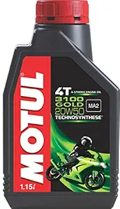 Motul 3100 4T Gold 20W50 API SM Technosynthese High Performance Semi Synthetic Engine Oil for Bikes (1.15 L)