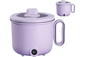 Jeanoko Elektryczny Garnek do Gotowania 1,5 L Powlekany Uchwyt Przeciw Oparzeniom Przezroczysta Pokrywka Wielofunkcyjna Kuchenka Elektryczna Wielofunkcyjny Garnek Elektryczny (Fioletowa pojedyncza warstwa)