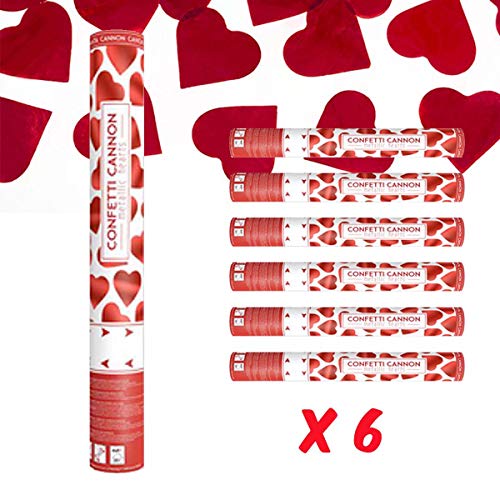Lage Tubo Sparacoriandoli, Cuori Rossi Metallici, Cannone Spara Coriandoli ad Aria Compressa per Matrimoni Feste San Valentino, Ideale per Gli Sposi, Party Popper 40 cm. Confezione da 6 Pezzi