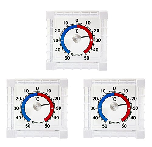 Lantelme 6484 Fensterthermometer Set 3 Stück - Außen - Garten - Fenster Thermometer Analog zum ankleben an der Fensterscheibe