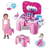 deAO Dressing Table KIT - Handy Carrycase &amp; Stool 2in1 With Accessories Included (Toy)