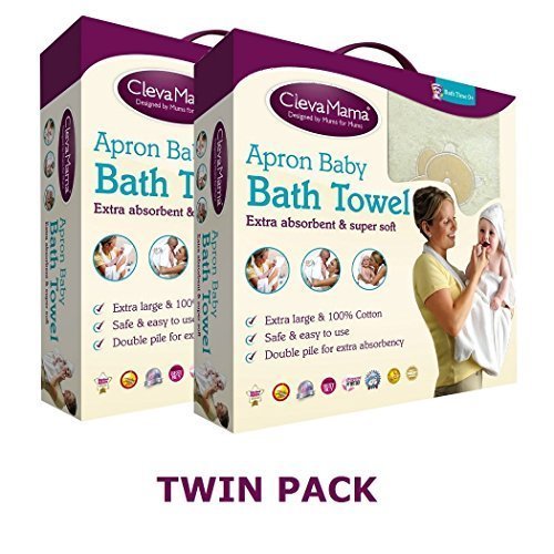 Clevamama Splash & Wrap Baby Bath Towel CREAM TWIN PACK
