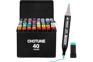 CHOTUNE Marcatore 40 Colori,Pennarelli Doppia Punta,Il Nuovissimo Set Di Pennarelli per Alcol con Pennino Fine e Pennino a Pennello,Marker Pen con Base,per Fumetti
