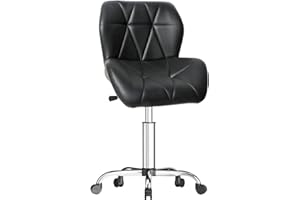 Hamlody Office Chair Armless Home Desk Chair with Wheels, Adjustable Height Small Ergonomic Chair, Comfy PU Leather Computer Chair, No Arms Modern 360 Swivel Rocking Chair for Reading Room (Black)