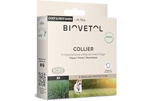 Biovetol - Collier Insectifuge - Antiparasitaire d'origine Végétale (1 Collier, pour Petit Chien (-15 kgs))