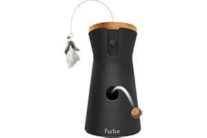 Furbo Caméra pour Chat 360° - [CAMÉRA Basique]: Caméra rotative avec Application, Vision Nocturne, Suivi Auto, Lancer de friandises, Alerte miaulement et Jouet à Plumes